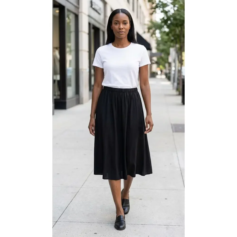 NWT Talbots Rayon Blend Black A-Line Midi Skirt Women Size 12P